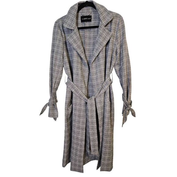 Mustard Seed gray grid belted duster jacket. Size S. - Picture 1 of 6